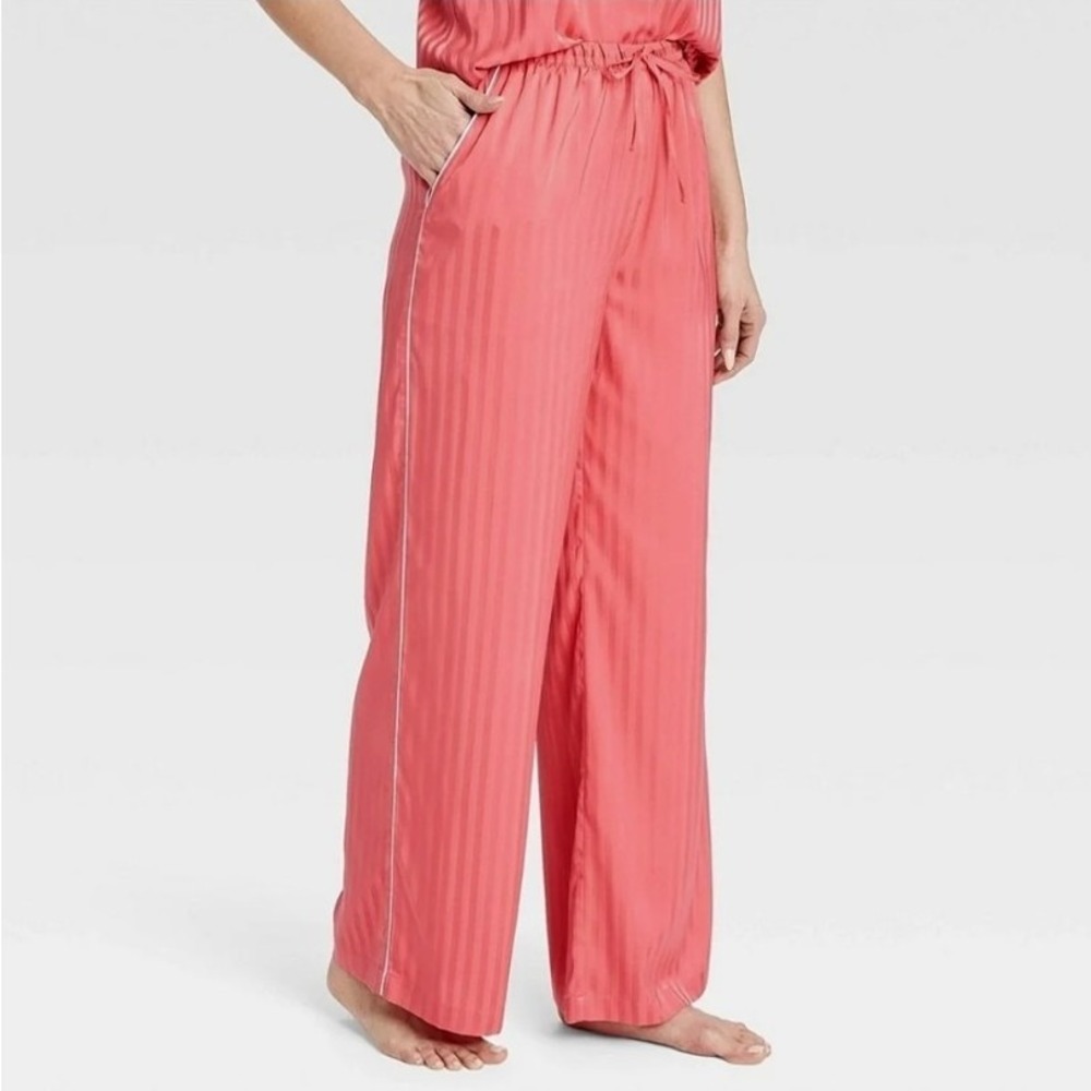 Auden Women's Pajama Pants XS Luxury Collection Coral Striped Satin Pajama Pants